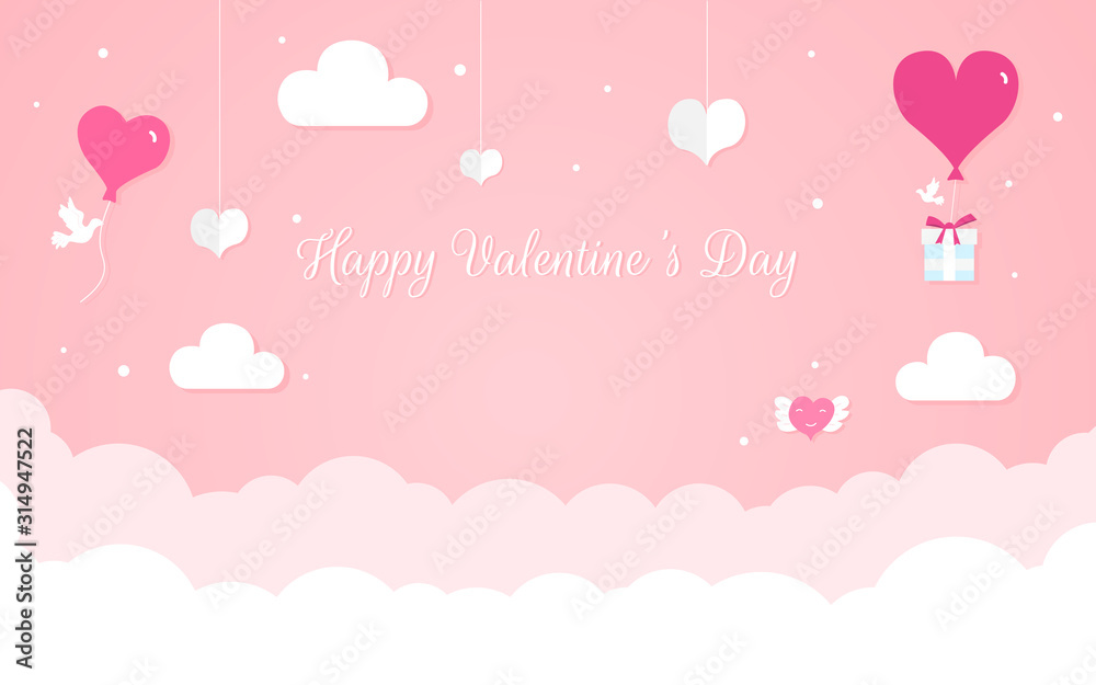 Happy Valentine's Day design concept, romantic composition in paper style, vector illustration on a pink background Happy Valentine's Day design concept, romantic composition in paper style, vector illustration on a pink background