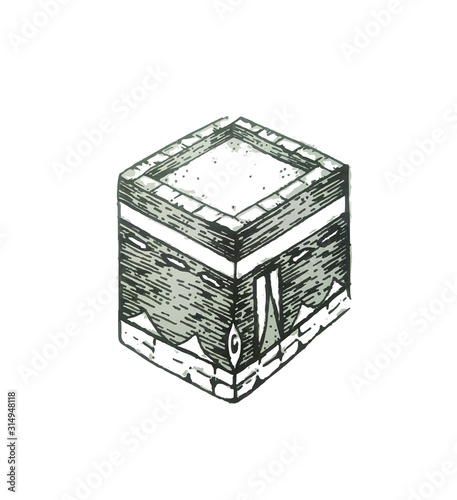 Kaaba in Mecca Saudi Arabia. Holy Kaabah place of pilgrimage ( Hajj ) Hand Drawn Sketch Vector illustration isolated