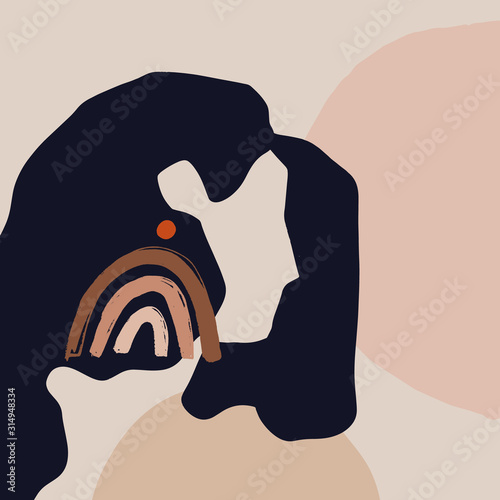 Modern Boho Pastel Terracotta Collage Line Drawing Woman With Earring Face Hairstyle Fashion Beauty Minimalist Vector Illustration Modern Abstract Graphics Print