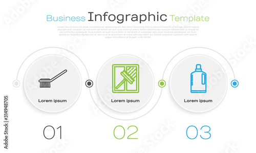 Set line Toilet brush , Squeegee, scraper, wiper and Plastic bottles for liquid dishwashing liquid. Business infographic template. Vector