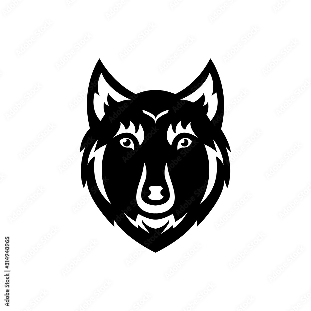 Fototapeta Wolf face glyph icon, vector illustration isolated on white background.