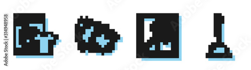 Set line Squeegee, scraper, wiper, Washer and t-shirt , Washing dishes and Toilet plunger icon. Vector