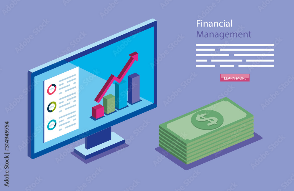 financial management with computer and stack bills