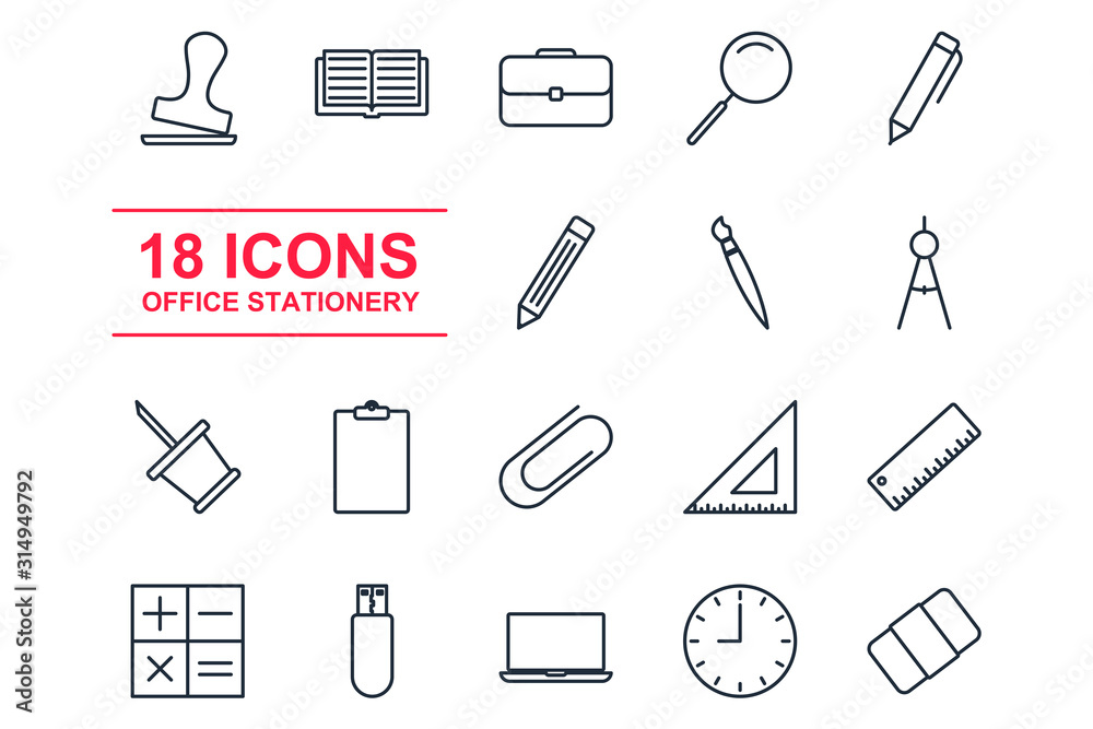 Set Office icon template color editable. Office stationery pack symbol vector sign isolated on white background illustration for graphic and web design. Set Office icon template color editable. Office stationery pack symbol vector sign isolated on white background illustration for graphic and web design.