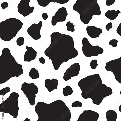 Seamless pattern black and white. Cow hide background.