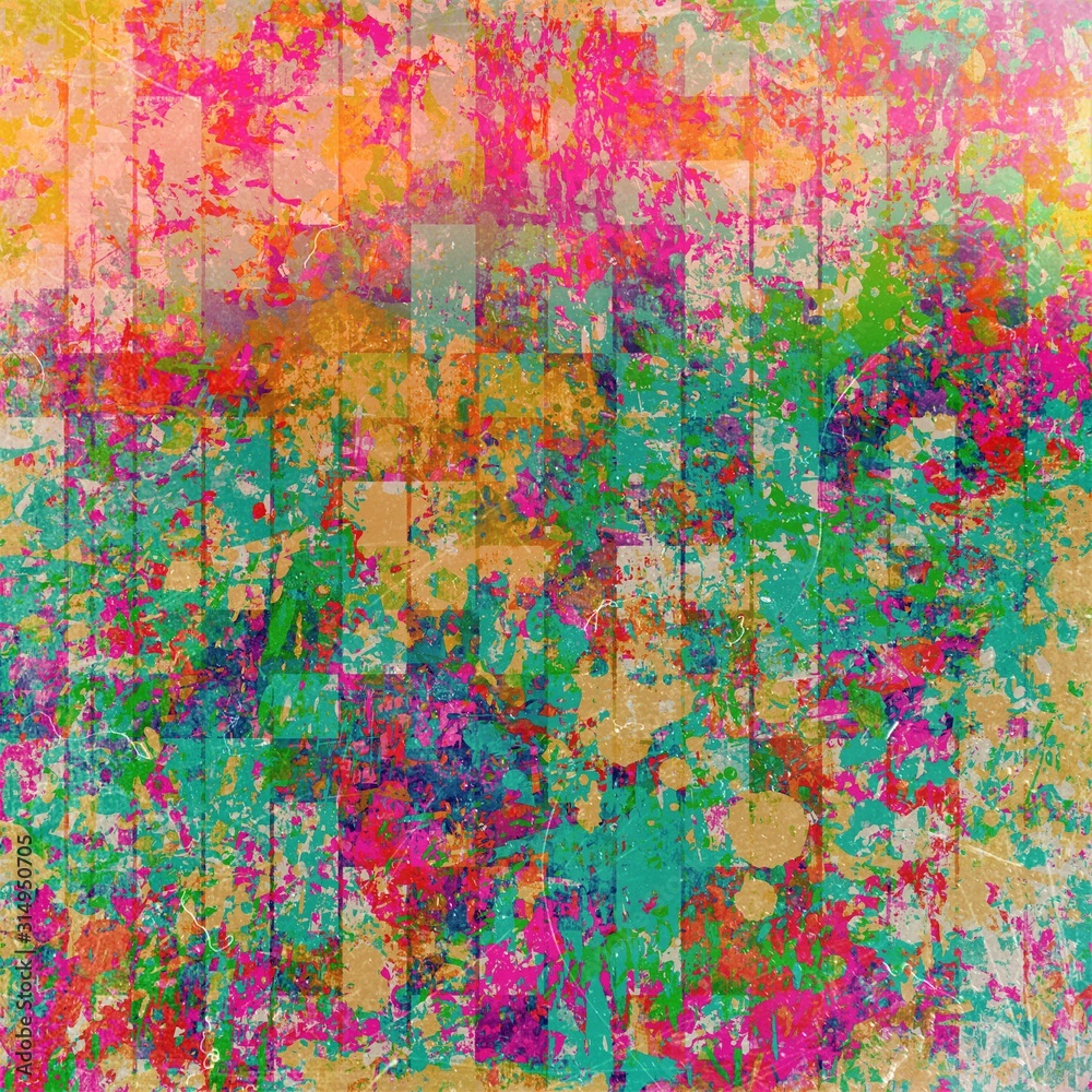 Colorful painting art, mosaic square background illustration with grunge style effect.
