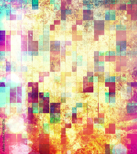 Colorful painting art  mosaic square background illustration with grunge style effect.