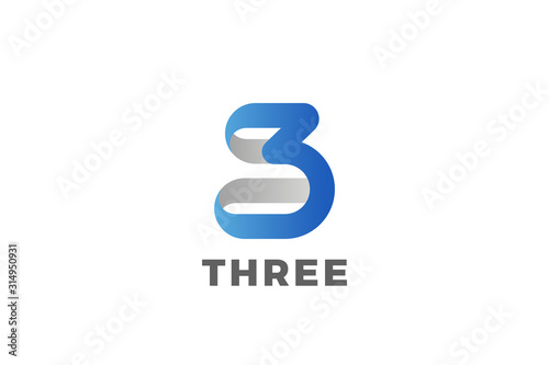 Number 3 Three Logo design vector template Ribbon Font style Typography.