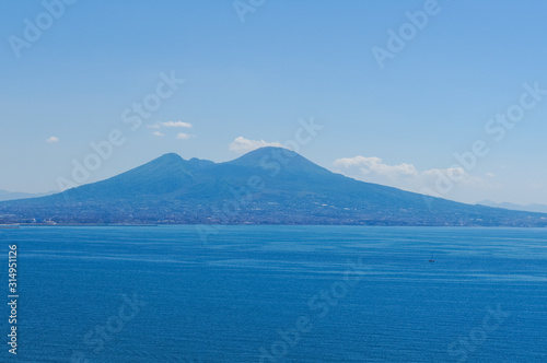 View across the Bay of Naples towards Mount Vesuvius, Italy
