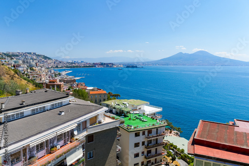 Panoramic view of the Naples with Mount Vesuvius in the background, Italy