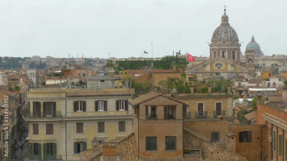 Beautiful Rome skyline at the city center with panoramic view of famous landmark of Ancient Rome architecture. European attractions. 4K Beautiful Rome skyline at the city center with panoramic view of famous landmark of Ancient Rome architecture. European attractions. 4K