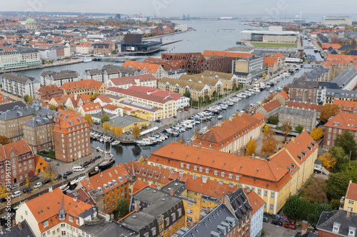 Panoramic view from Church of Our Saviour (Vor Frelsers Kirke) in Copenhagen, Denmark