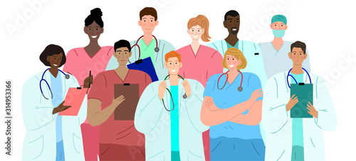 Diverse group of doctors. Friendly medical staff.