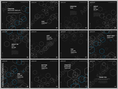 Brochure layout of square format covers design template for square flyer leaflet, brochure design, report, presentation. Geometric background with hexagons for medicine, science and technology concept