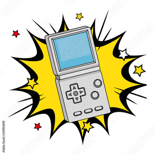 video game handle of nineties in explosion pop art