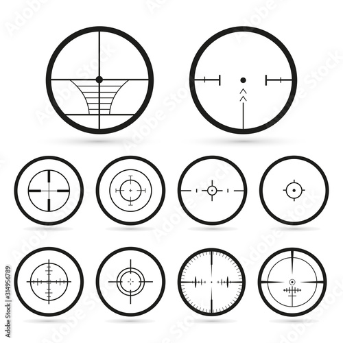 Sight icons. Optics sniper sights. Optical target icon set for online shooters and RPG games