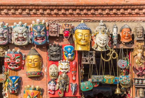Foto Buddhist masks at a souvenir shop in Kathmandu, Nepal