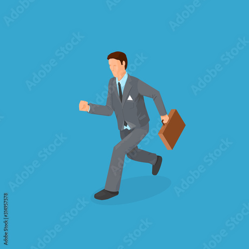 Isometric Businessman Running Race While Moving Forward - Icon Vector Illustration.