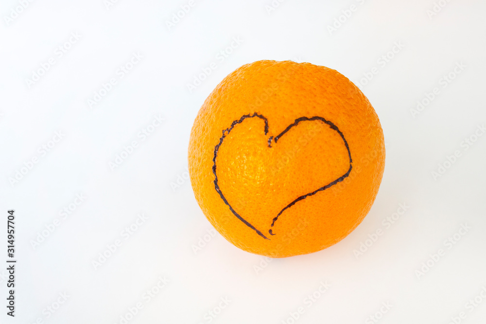 fresh juicy organic vitamin orange fruit with heart isolated on white background fresh juicy organic vitamin orange fruit with heart isolated on white background