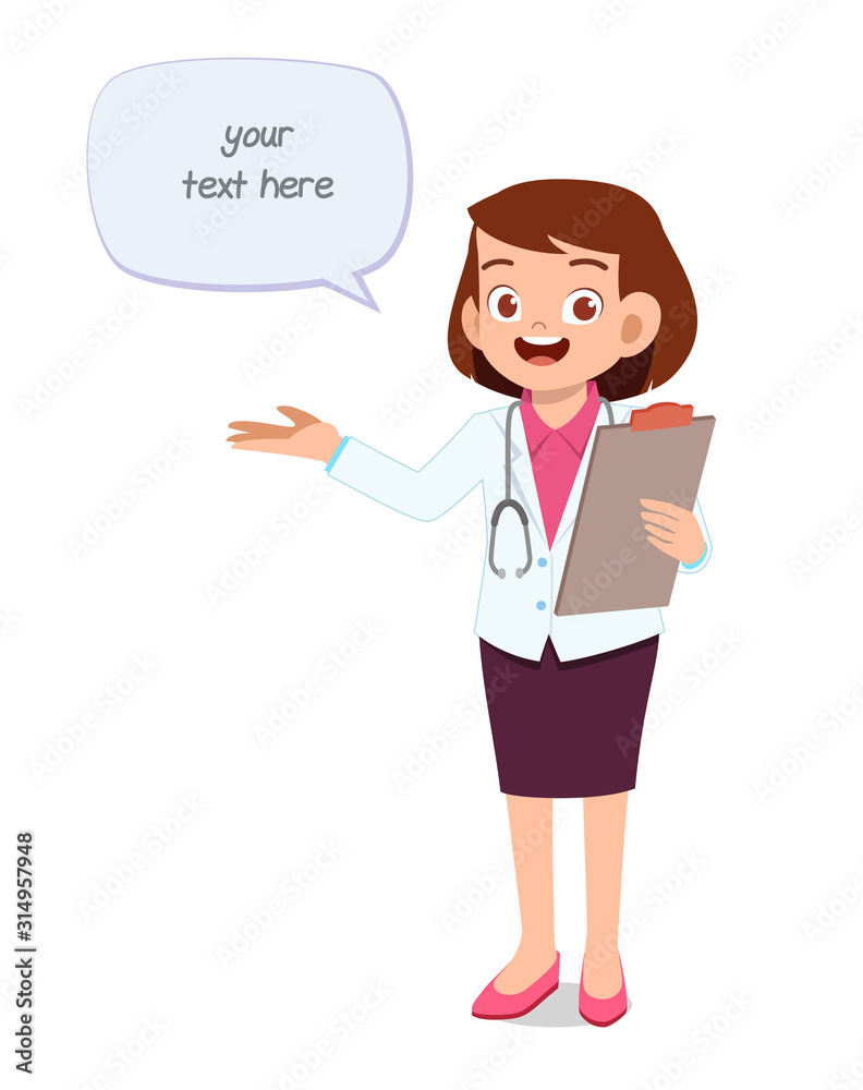 cartoon female doctor in uniform with balloon text cartoon female doctor in uniform with balloon text