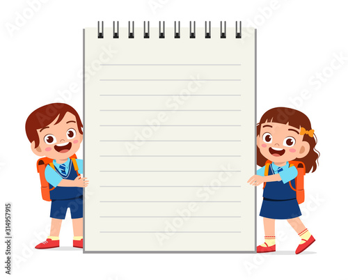 happy cute little kid boy and girl notebook