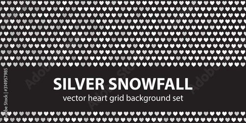 Heart pattern set Silver Snowfall. Vector seamless backgrounds
