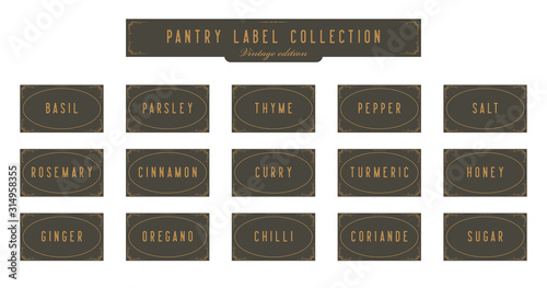 Kitchen Seasoning spice jar pantry label collection set in retro vintage art deco design template style