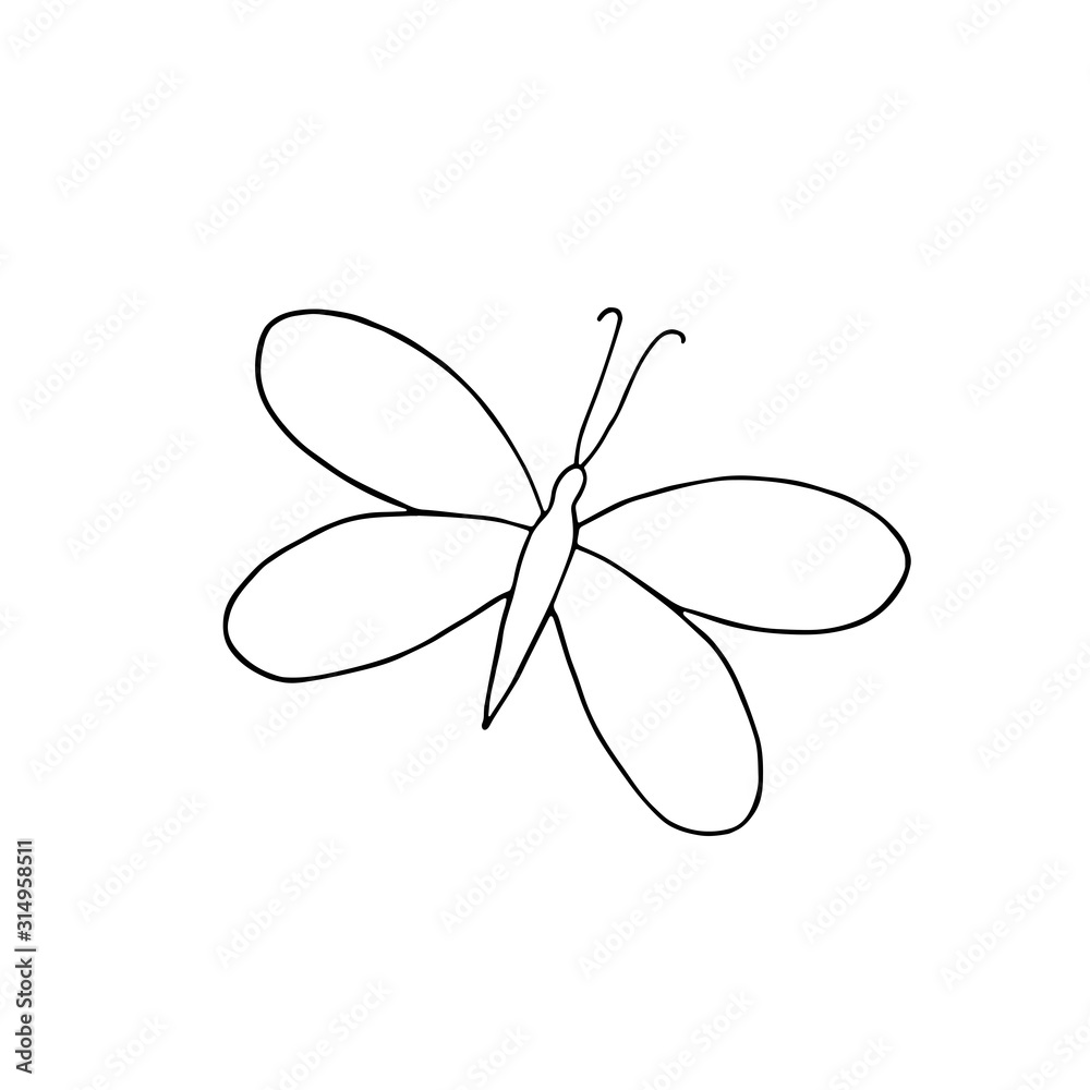 A hand drawn butterfly simple vector outline illustration, doodle style, symbol of summer and nature A hand drawn butterfly simple vector outline illustration, doodle style, symbol of summer and nature