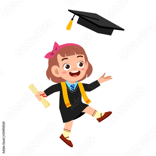 happy cute little kid girl graduate from school