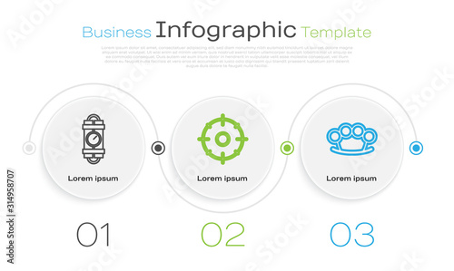 Set line Detonate dynamite bomb stick and timer clock, Target sport for shooting competition and Brass knuckles . Business infographic template. Vector