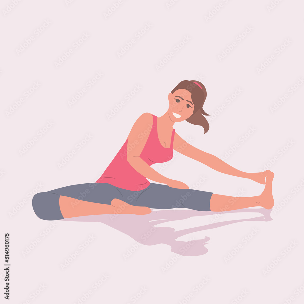 sportswoman doing stretching fitness exercises in gym healthy lifestyle workout concept full length vector illustration