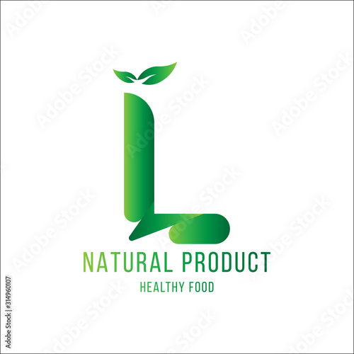 Original Letter L for logotype. Natural product with green tree leaf for logo world ecology. Flat Vector Illustration EPS10