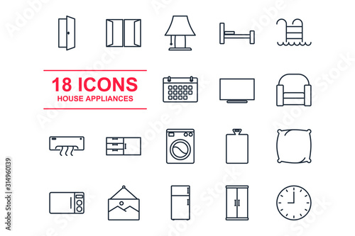 Set home appliance icon template color editable. household appliances pack symbol vector sign isolated on white background illustration for graphic and web design.