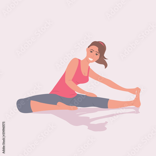 sportswoman doing stretching fitness exercises in gym healthy lifestyle workout concept full length vector illustration