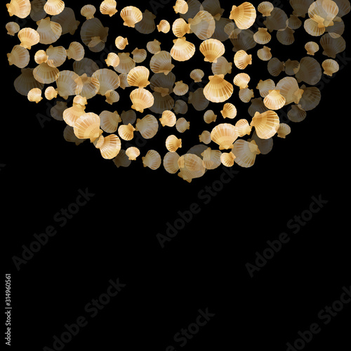 Gold seashells isolated, pearl bivalved mollusks