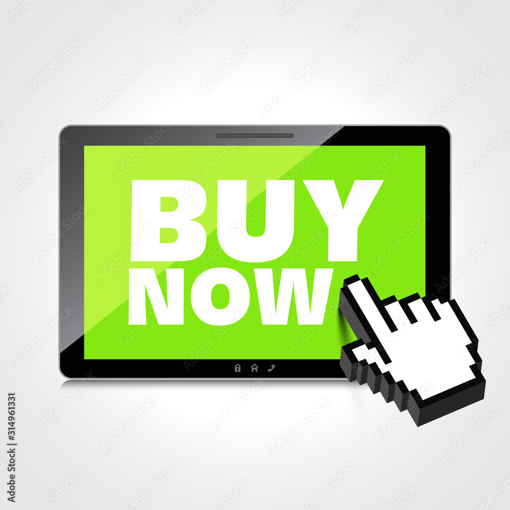 High-quality tablet screen with the text Buy Now. Special offer. Marketing concept. High-quality tablet screen with the text Buy Now. Special offer. Marketing concept.