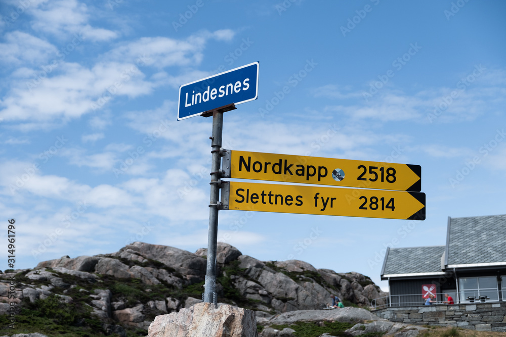 Sign at Lindesnes in Southern Norway Sign at Lindesnes in Southern Norway