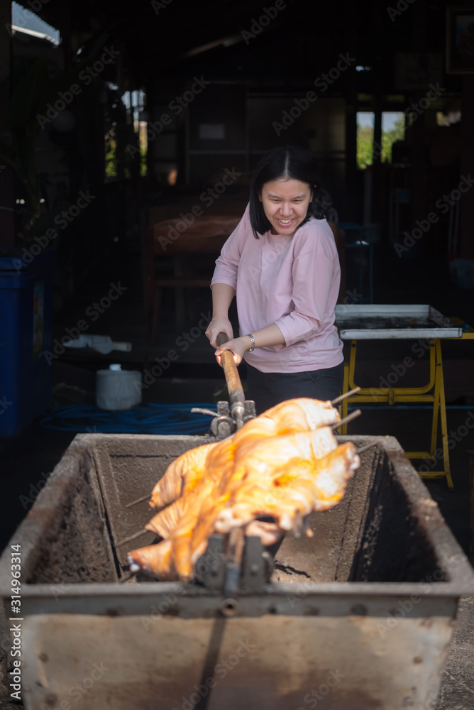 Barbecued Suckling Pig at street food restaurant
