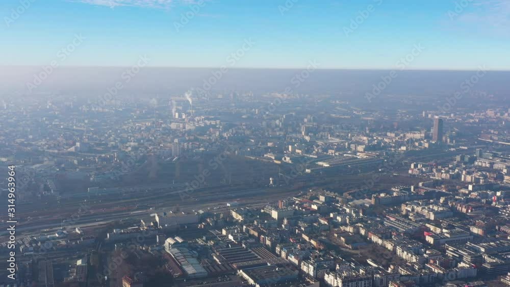 Aerial pollution smog over Paris Saint-Denis area France greenhouse gas industry Aerial pollution smog over Paris Saint-Denis area France greenhouse gas industry