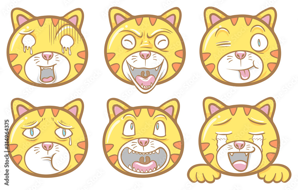 cute cat emoticons illustration sticker chat set