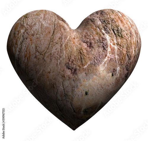 Stylish 3D rendered stony heart isolated on white background, Valentine's Day illustration