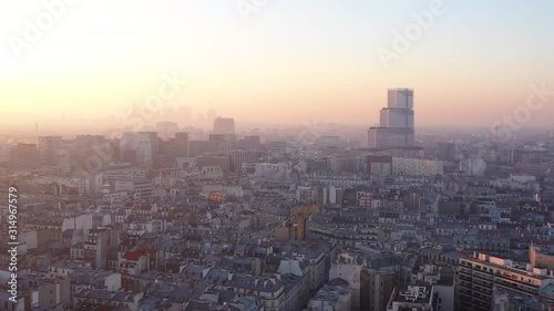 Skyline sunset over Paris Tribunal de grande instance de Paris rooftops France