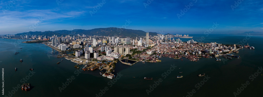 Aerial panoramic view of Penang Island, Malaysia.