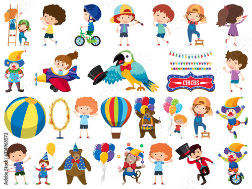 Large set of isolated objects of kids and circus © brgfx