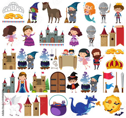Set of isolated objects theme fairytales