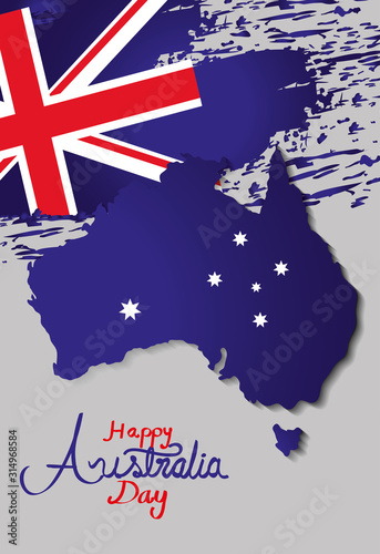 happy australia day with map and flag vector illustration design