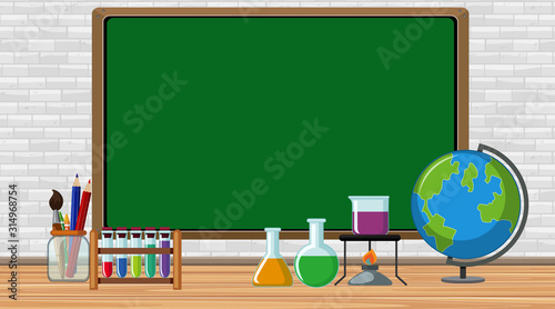 Border template with science equipments in the room