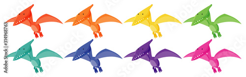 Set of pteranodons in eight colors