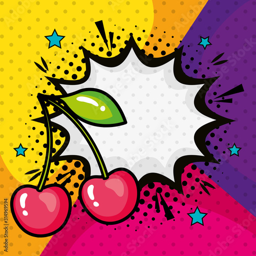 cherries with explosion pop art style icon vector illustration design