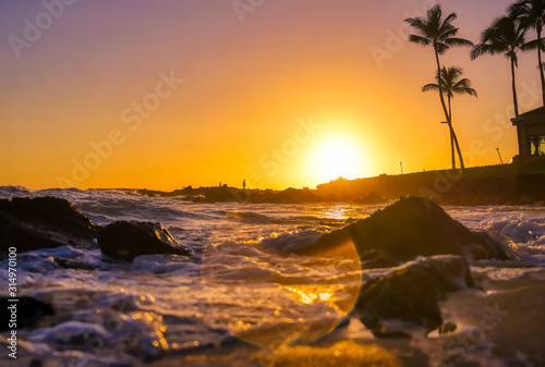 Sunset over the coast of Kauai  Hawaii.